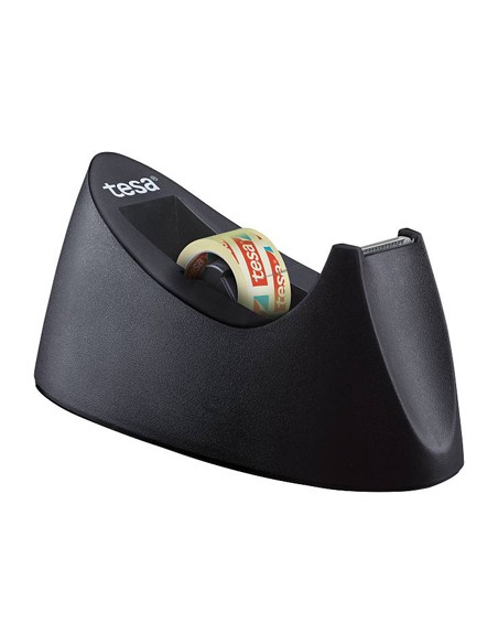 Portarrollo sobremesa tesa plastico easy cut curve negro para cinta de 33 mt x19 mm 1 cinta tesafilm transparente