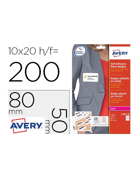 Identificativo adhesivo avery acetato de seda tamano 80x50 mm removible laser caja de 100unidades