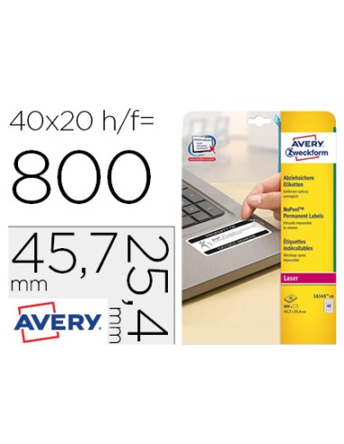 Etiqueta adhesiva resistente avery 457x254 mm permanente laser blanca caja de 800 unidades