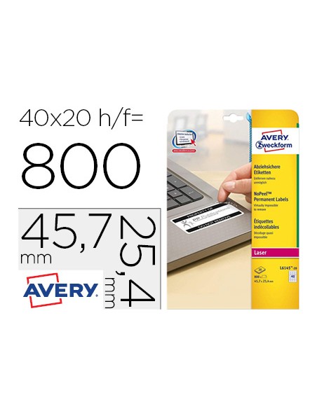 Etiqueta adhesiva resistente avery 457x254 mm permanente laser blanca caja de 800 unidades