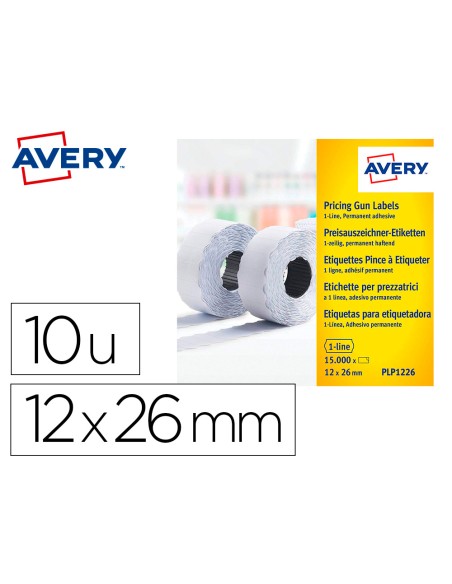 Etiqueta avery 1 linea adhesivo permanente 26x12 mm blanca rollo 1500 unidades caja de 10 unidades Etiqueta avery 1 linea adhesivo permanente 26x12 mm blanca rollo 1500 unidades caja de 10 unidades