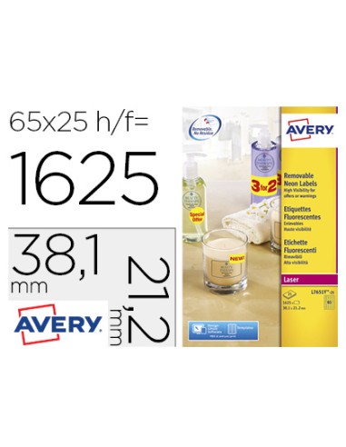 Etiqueta adhesiva avery tamano 381x212 mm removible amarillo fluorescente caja de 1625 unidades