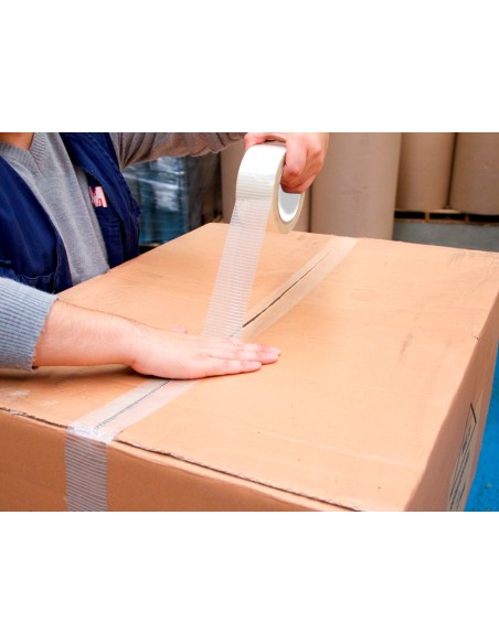 Cinta adhesiva q connect monofilamentos transparente 50 mt x 50 mm para embalaje