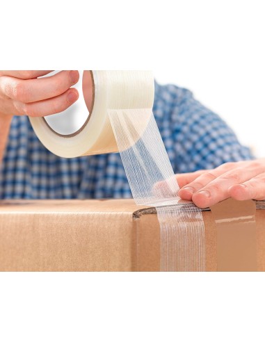 Cinta adhesiva q connect monofilamentos transparente 50 mt x 50 mm para embalaje