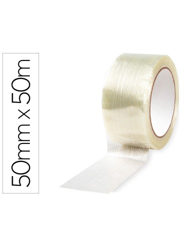 Cinta adhesiva q connect monofilamentos transparente 50 mt x 50 mm para embalaje