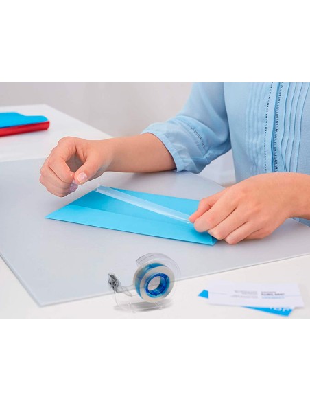 Cinta adhesiva q connect transparente 25 mt x 18 mm con madril de color pack de 4 unidades