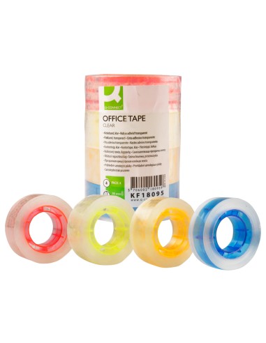 Cinta adhesiva q connect transparente 25 mt x 18 mm con madril de color pack de 4 unidades