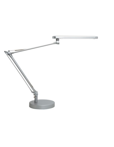 Lampara de escritorio unilux mambo led 56w doble brazo articulado abs y aluminio gris metalizado base 19 cm