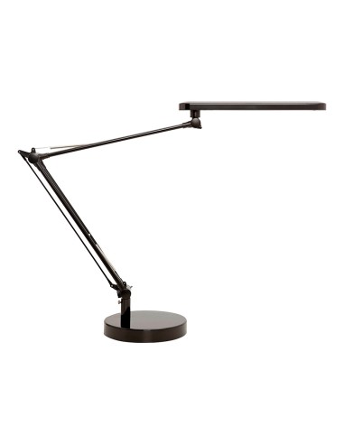 Lampara de escritorio unilux mambo led 56w doble brazo articulado abs y aluminio negro base 19 cm diametro