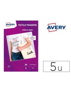 Papel transfer avery algodon claros ink jet din a4 pack de 5 hojas