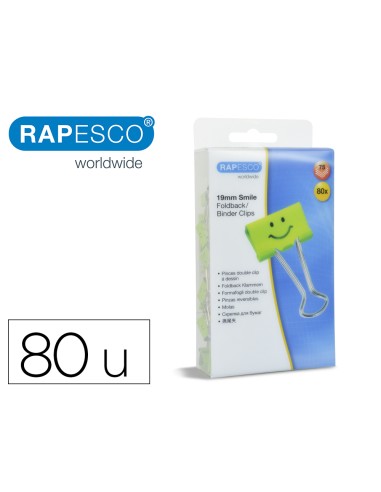 Pinza metalica rapesco reversible 19 mm sonrisas verde cajita de 80 unidades