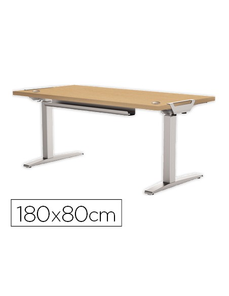 Mesa de oficina levado base metal acero pintado sistema electrico regulable altura tablero arce 180 x 80 cm Mesa de oficina levado base metal acero pintado sistema electrico regulable altura tablero arce 180 x 80 cm