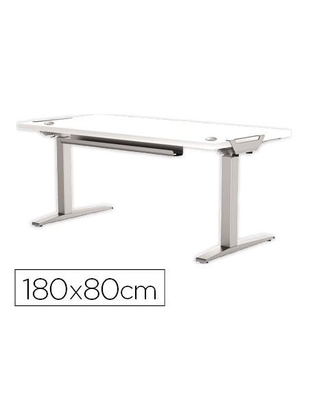 Mesa de oficina levado base metal acero pintado sistema electrico regulable altura tablero blanco 180 x 80 cm Mesa de oficina levado base metal acero pintado sistema electrico regulable altura tablero blanco 180 x 80 cm