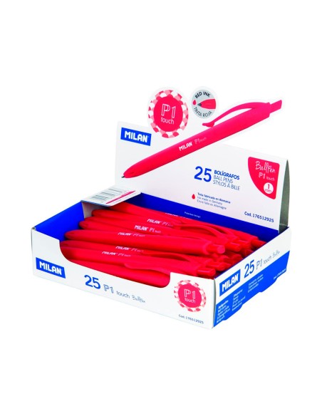 Boligrafo milan p1 retractil 1 mm touch rojo