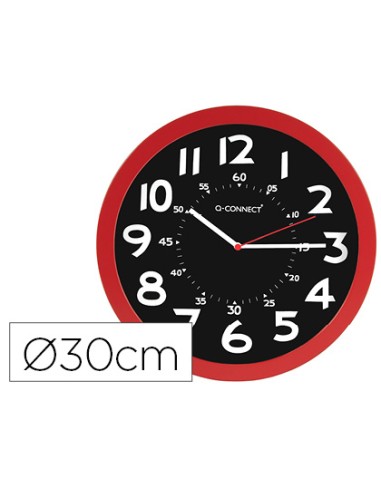 Reloj q connect de pared plastico oficina redondo 30 cm color rojo y esfera color negro