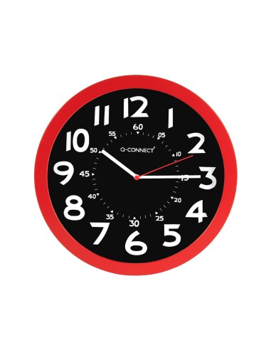 Reloj q connect de pared plastico oficina redondo 30 cm color rojo y esfera color negro