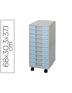 Archivador metalico clen 10 bandejas plastico de 55 cm de altura con ruedas color gris claro 680x303x371 mm