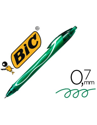 Boligrafo bic gelocity quick dry retractil tinta gel verde punta de 07 mm