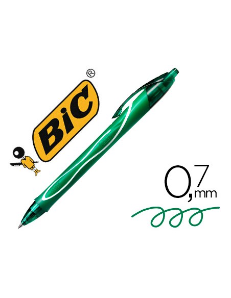 Boligrafo bic gelocity quick dry retractil tinta gel verde punta de 07 mm