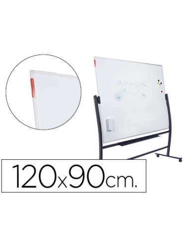 Pizarra blanca rocada vitrificada magnetica con soporte volteable doble cara 90x120 cm