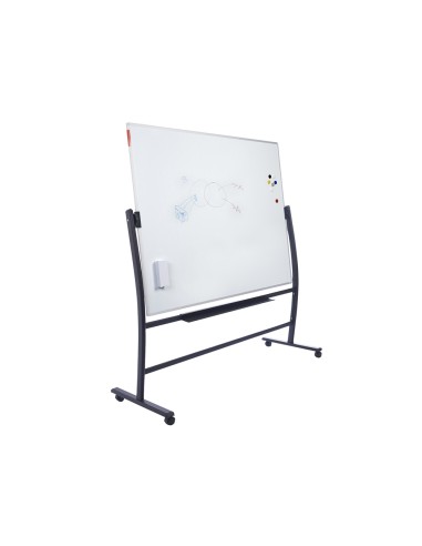 Pizarra blanca rocada lacada magnetica con soporte volteable doble cara 90x120 cm