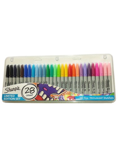 Rotulador sharpie permanente punta fina caja de 28 unidades colores surtidos