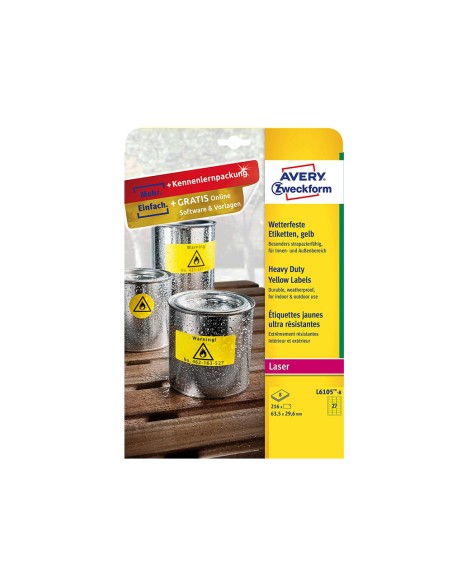 Etiqueta adhesiva avery poliester amarillo fluorescente 635x296 mm pack de 8 unidades