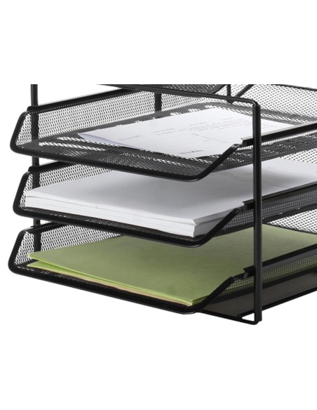 Bandeja clasificadora sobres q connect kf17296 metalica rejilla negra 3 bandejas 300x350x420 mm