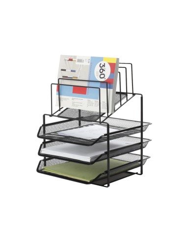 Bandeja clasificadora sobres q connect kf17296 metalica rejilla negra 3 bandejas 300x350x420 mm