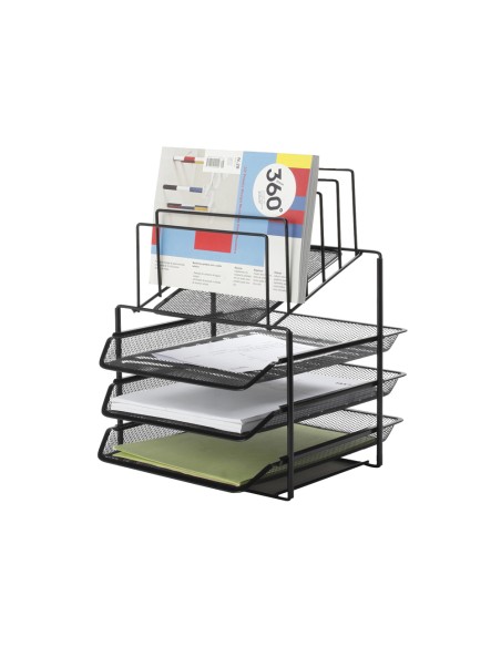 Bandeja clasificadora sobres q connect kf17296 metalica rejilla negra 3 bandejas 300x350x420 mm