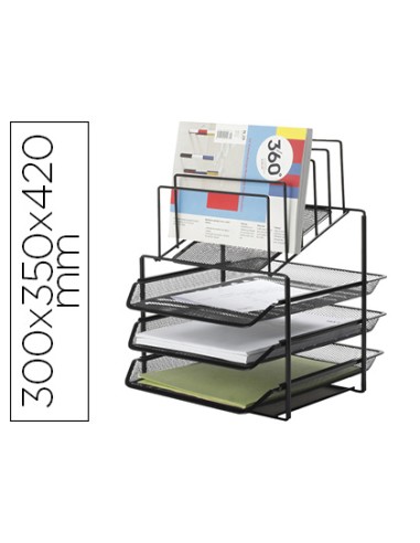 Bandeja clasificadora sobres q connect kf17296 metalica rejilla negra 3 bandejas 300x350x420 mm