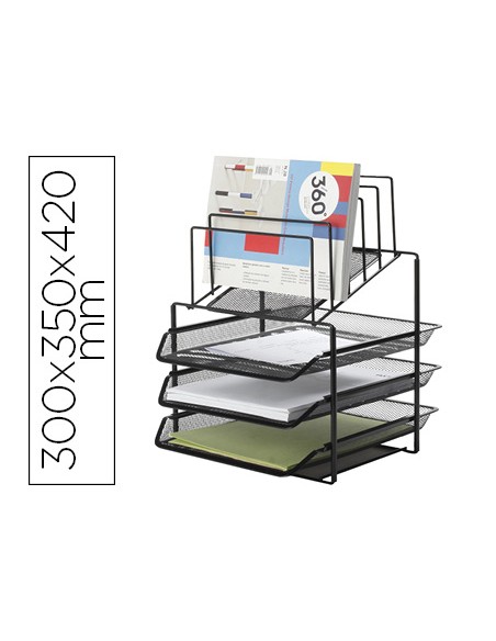 Bandeja clasificadora sobres q connect kf17296 metalica rejilla negra 3 bandejas 300x350x420 mm