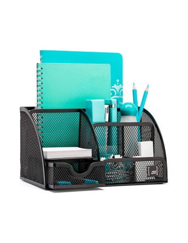 Organizador sobremesa q connect kf17295 metalico curvo rejilla negra con 5 departamentos 220x140x130 mm