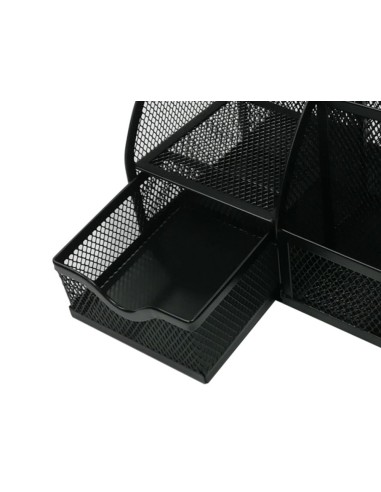 Organizador sobremesa q connect kf17295 metalico curvo rejilla negra con 5 departamentos 220x140x130 mm