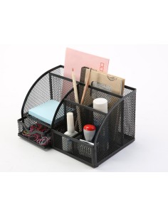 Organizador sobremesa q connect kf17295 metalico curvo rejilla negra con 5 departamentos 220x140x130 mm