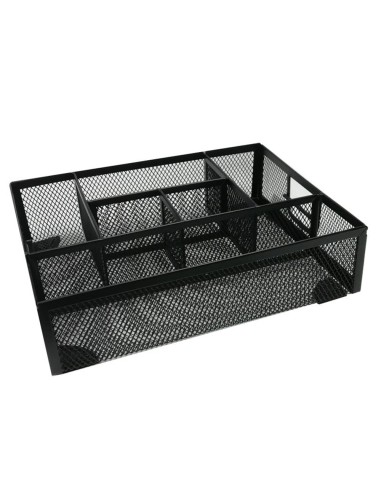 Organizador sobremesa q connect kf17291 bandeja metalica rejilla negra con 6 departamentos 235x183x65 mm