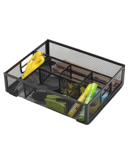 Organizador sobremesa q connect kf17291 bandeja metalica rejilla negra con 6 departamentos 235x183x65 mm