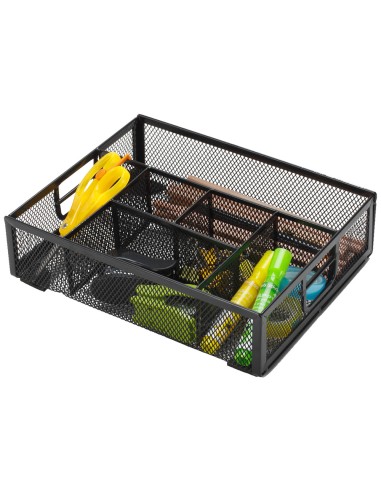 Organizador sobremesa q connect kf17291 bandeja metalica rejilla negra con 6 departamentos 235x183x65 mm