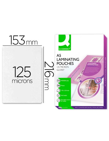 Bolsa de plastificar q connect 153 x 216 mm din a5 125 mc autoadhesivas caja de 100 unidades