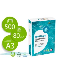 Papel fotocopiadora nautilus superwhite 100 reciclado din a3 80 gramos paquete de 500 hojas