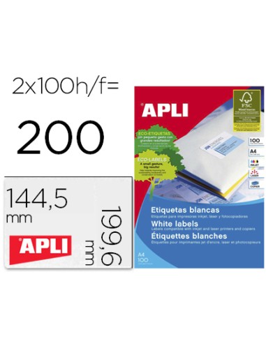 Etiqueta adhesiva apli 2423 tamano 1996x1445 mm fotocopiadora laser ink jet caja con 100 hojas din a4