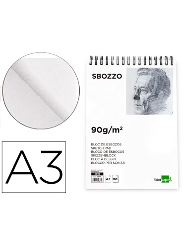 Bloc dibujo liderpapel esbozos espiral a3 297x420mm 100 hojas 90gr m2 sin recuadro