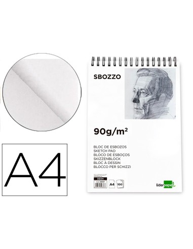 Bloc dibujo liderpapel esbozos espiral din a4 210x297mm 100 hojas 90gr m2 sin recuadro