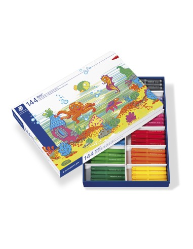 Rotulador staedtler color jumbo trazo 3 mm school pack de 144 unidades colores surtidos 12 x color