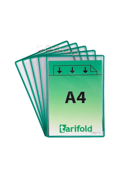 Funda para colgar tarifold din a4 pvc con anilla marco verde pack de 5 unidades
