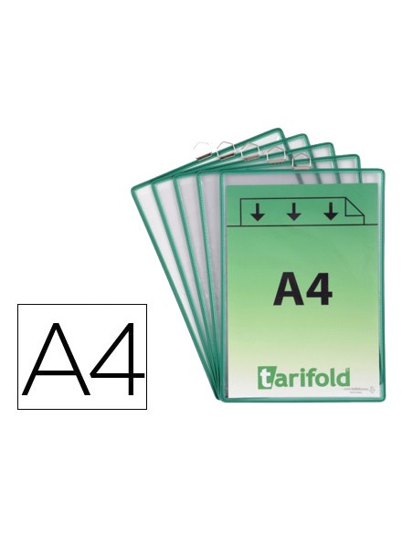 Funda para colgar tarifold din a4 pvc con anilla marco verde pack de 5 unidades