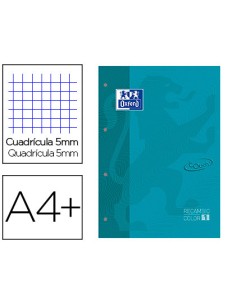 Recambio color 1 oxford din a4 80 hojas 90 gr cuadricula 5 mm tapa blanda 4 taladros aqua touch
