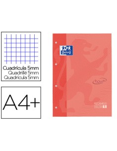 Recambio color 1 oxford din a4 80 hojas 90 gr cuadricula 5 mm tapa blanda 4 taladros coral touch