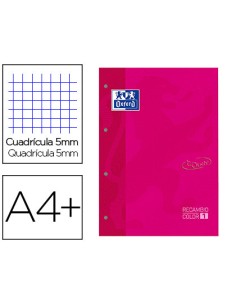 Recambio color 1 oxford din a4 80 hojas 90 gr cuadricula 5 mm tapa blanda 4 taladros fucsia touch