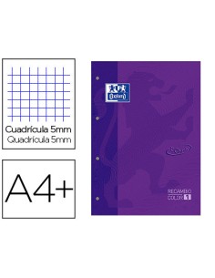 Recambio color 1 oxford din a4 80 hojas 90 gr cuadricula 5 mm tapa blanda 4 taladros lila touch